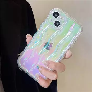 Прозрачный чехол для телефона с 3D волнистой водной пульсацией Laser Aurora для iPhone 15 14 13 12 Pro Max 11 13Pro, модная плиссированная противоударная задняя крышка For iPhone 11