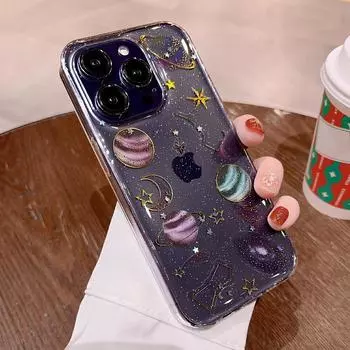 Прозрачный чехол для телефона с блестками и звездами планеты для iPhone 14 Pro Max 11 12 13 Pro Max 15Pro X XR XS 7 8 14 Plus, мягкая задняя крышка из ТПУ For iPhone X