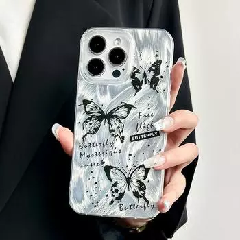Прозрачный чехол для телефона с большим отверстием, совместимый и подходящий для iPhone15 14 13 12 11promax xsmax xr 7 8plusSE элегантная черная бабочка 15