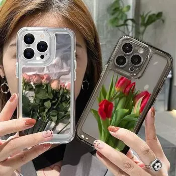 Прозрачный чехол для телефона с цветком для iPhone 12 11 13 14 Pro Max X Xsmax Xr 7 8 Plus Se 2022 2020 черный прозрачный чехол из мягкого ТПУ For iPhone 7 Plus