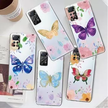 Прозрачный чехол для телефона с цветком и бабочкой для Xiaomi Redmi Note 12 7 8 9 8t 11t 8 10 Pro 9s 10s 11 11s для Mi 9a 9 9c 9t 10 10c K40 Redmi Note 10 5G