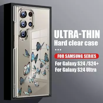 Прозрачный чехол для телефона с цветным узором в виде бабочки для Samsung S24 S22 Ultra Plus S23 S1 S20 Fe A15 A16 A35 A34 A55 A54 A53 A52, тонкий квадратный жесткий чехол для ПК Samsung S24 FE