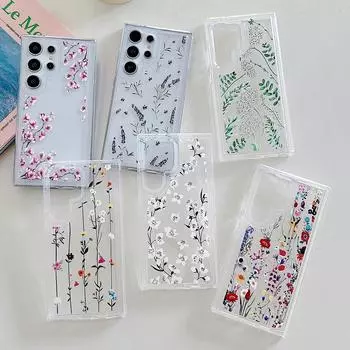 Прозрачный чехол для телефона с цветочным принтом для Samsung S25 Ultra S24 FE S23 Plus S22 A16 A36 A55 A35 A25 A15 A54 A53 A52 A33 A34 A24 A72 A73 Прозрачный чехол из ТПУ Samsung S24
