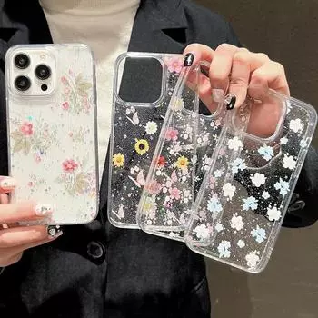 Прозрачный чехол для телефона с цветочным рисунком для iPhone 15 Pro Max 14 Pro 13 12 11 Samsung S24 S23 S22 Ultra S21FE A54 A34 Z Flip6 Flip5 Flip4 Противоударный прозрачный чехол iPhone 15