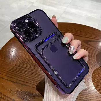 Прозрачный чехол для телефона с держателем для карт для Iphone 14 13 11 12 Pro Max Plus, защита объектива, противоударный силиконовый чехол-кошелек For iPhone 12