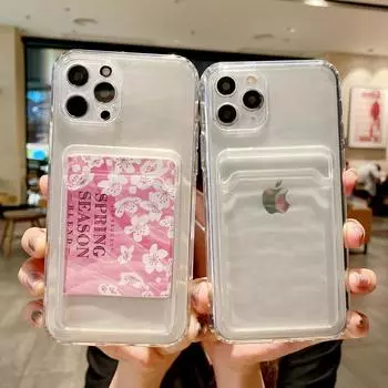 Прозрачный держатель для карт чехол для iPhone 16 Pro Max 14 13 12 11 ударопрочный прозрачный мягкий противоударный бампер чехол iPhone 13 прозрачный