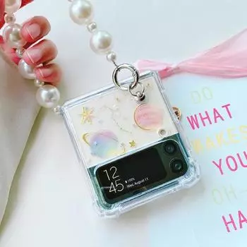 Прозрачный чехол для телефона с фантастической звездой для Samsung Galaxy Z Flip 4 3, мягкая противоударная задняя крышка с портативным жемчужным браслетом For Samsung Z Flip 3