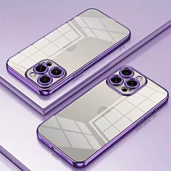 Прозрачный чехол для телефона с гальваническим покрытием для iPhone 15 14 12 13 Mini 11 Pro Max XS X XR 7 8 Plus SE 2 3, противоударная мягкая задняя крышка из ТПУ For iphone 14Pro Max темно-фиолетового
