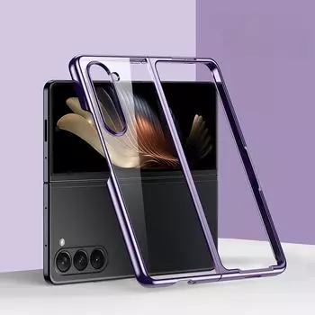Прозрачный чехол для телефона с гальваническим покрытием для Samsung Galaxy Z Fold 6 5 4 3 Fold 6 Fold 5 Fold 4 Fold 3 Clear Hard Shell Anti Drop Cover Galaxy Z Fold4 чёрный