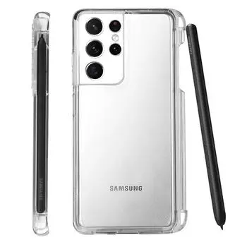 Прозрачный чехол для телефона с гнездом для стилуса S-Pen для Samsung Galaxy S21 Ultra 5G G9980 G998D G998U Мягкий прозрачный чехол для телефона с держателем для гнезда для ручки For SM-G9980 чёрный