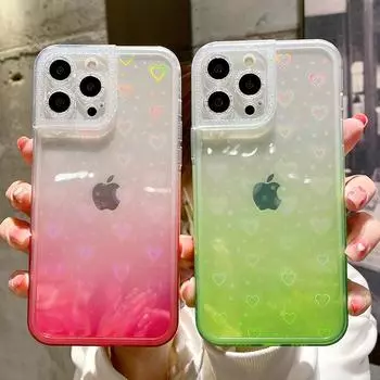 Прозрачный чехол для телефона с градиентным лазером и сердечком для Iphone 11 13 12 Pro Max X Xr Xs Max 7 8 Plus, мягкая прозрачная акриловая задняя крышка For iPhone 7 or 8
