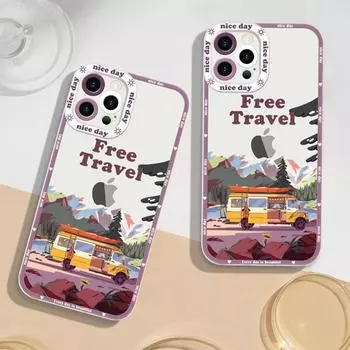 Прозрачный чехол для телефона с изображением аниме-пейзажа для iPhone 14 13 12 11 Pro Max Mini 7 8 PLus X XS MAX XR SE, чехол с изображением мультфильма, сумка-мешок For iPhone 7 8 or SE остановить