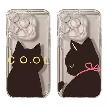 Прозрачный чехол для телефона с изображением мультяшного крутого черного кота для iPhone 16 15 13 11 12 Pro Max Mini 7 8 14 Plus SE3, мягкие прозрачные чехлы For iPhone 7 8 or SE остановить