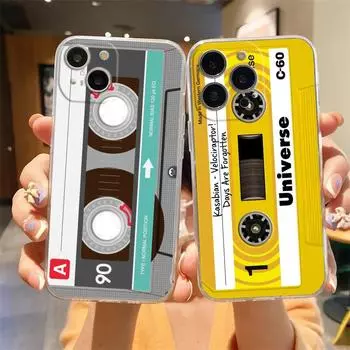 Прозрачный чехол для телефона с кассетной лентой для iPhone 15 14 13 12 Mini 11 Pro Max XS X XR 7 8 Plus, прозрачный противоударный силиконовый чехол iPhone 13Pro Max