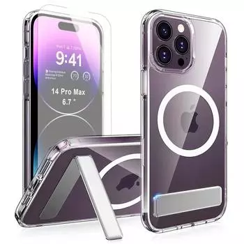 Прозрачный чехол для телефона с магнитной подставкой и защитной пленкой для iPhone 15 14 Pro max Plus 13 12 Mini 11, прозрачный чехол-подставка For iPhone 13