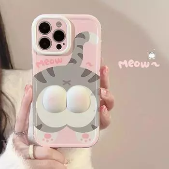 Прозрачный чехол для телефона с милым котом, пердежом для iPhone 15 14 Plus, модный чехол для iPhone 13 12 11 Pro XS Max XR X Pinch, 3D чехол для телефона Funda iPhone 15 розовый