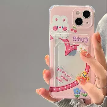 Прозрачный чехол для телефона с милым кроликом и рисунком сердца любви для Iphone 13 12 11 Pro Max X Xr Xs, держатель для карт, мягкий противоударный чехол For iPhone X Xs