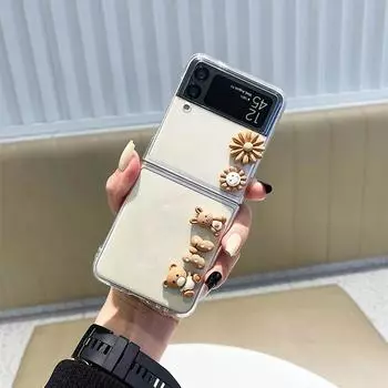 Прозрачный чехол для телефона с милым мультяшным подсолнухом, ромашкой и мишкой для Samsung Galaxy Z Flip 4 5g Zflip3 Zflip, защитный чехол, капа for Z Flip 3 (5G)