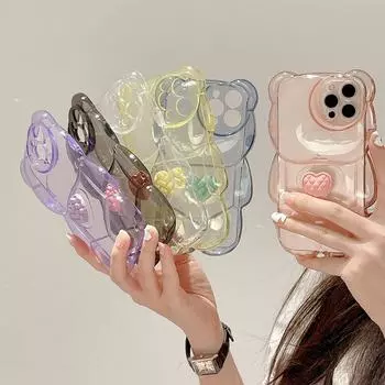 Прозрачный чехол для телефона с милым сердечком и 3d медведем для Iphone 13 12 11 Pro Max X Xr Xs Pro Max, противоударный, ярких цветов, задняя крышка For iPhone X or XS