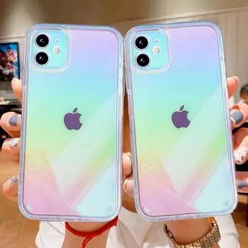 Прозрачный чехол для телефона с радужным градиентом для Iphone 14 13 12 11 Pro Max Xr Xs Max 12pro 13pro, мягкий противоударный бампер, задняя крышка For iPhone 11