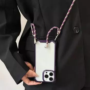Прозрачный чехол для телефона с ремешком через плечо для iPhone 14 13 12 11 Pro Max 14 Plus XS Max XR X 6 6s 7 8 Plus, жесткий акриловый противоударный чехол iPhone 6/6s/7/8/SE 2020 фиолетовый