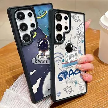 Прозрачный чехол для телефона с рисунком астронавта для Samsung S24 Plus S23 Ultra A55 A54 A35 A34 A25 A15 с мягким краем, противоударный акриловый задний бампер Samsung S24