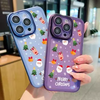 Прозрачный чехол для телефона с рисунком оленя для iPhone 15 Pro Max 14 Pro 13 12 11, противоударный чехол с изображением Санта-дерева, защитное стекло для объектива, мягкий силиконовый чехол iPhone 15 чёрный