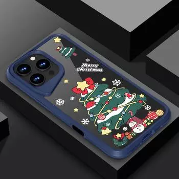 Прозрачный чехол для телефона с рисунком рождественской елки для iPhone 16, 15 Pro, 14 Plus, 13 Pro Max, мягкие края, акриловые, жесткие однотонные края, противоударный чехол iPhone 16 чёрный