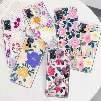 Прозрачный чехол для телефона с темными цветами и цветочным принтом для Samsung Galaxy A34 A12 A32 A52 A72 A71 A51 A14 A31 A21s A13 A23 A53 A73 A50 A02s A20e For Samsung A31
