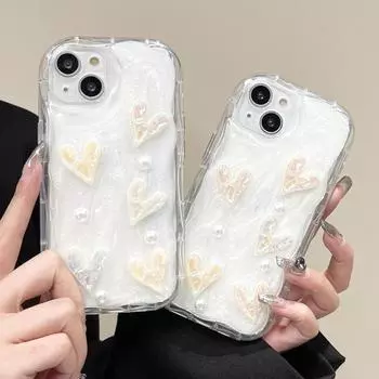 Прозрачный чехол для телефона с жемчужным сердечком и жемчугом для iPhone 14 Pro Max 11 12 13 Pro Max X XR XS Max, защита камеры, мягкая задняя крышка из ТПУ For iPhone X