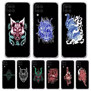 Прозрачный чехол для телефона Samsung Galaxy A13 A51 A71 A21S A12 A31 A52 A41 A23 A53 A73 A32 5G A03S Мягкий чехол Самурай Они Маска неоновый Samsung A41