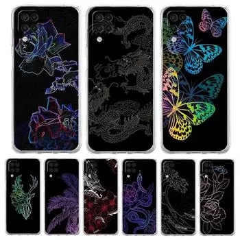 Прозрачный чехол для телефона Samsung Galaxy A13 A51 A71 A21S A12 A31 A52 A41 A23 A53 A73 A32 5G A03S, чехол с цветком дракона, трава, линии искусства Samsung A13 5G