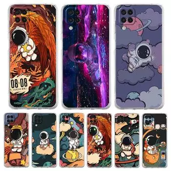 Прозрачный чехол для телефона Samsung Galaxy A13 A51 A71 A21S A12 A11 A31 A52 A41 A23 A53 A73 A32 5G A03S, чехол с милым мультяшным космонавтом Samsung A33 5G
