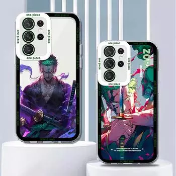 Прозрачный чехол для телефона Samsung S22, A32, M11 с героями аниме Луффи, Зоро, Гоку и Dragon Ball. Samsung S24Ultra