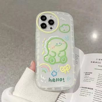 Прозрачный чехол для телефона в стиле ретро с улыбкой зеленого динозавра Line Art для Iphone 14 13 11 12 Pro Max Xs Xr X 7 8 Plus, милый мягкий чехол for iphone 7