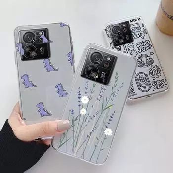 Прозрачный чехол для Xiaomi 13T 10T 11T 12T Pro 14 14TPro 6,67 дюйма, чехол с рисунком цветов, растений, динозавров, мягкий противоударный силиконовый чехол с принтом на задней панели из ТПУ Xiaomi 13T Pro