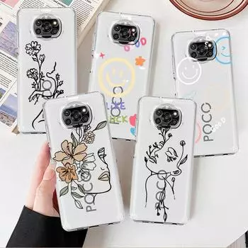 Прозрачный чехол для Xiaomi Mi Poco X3 NFC M3 Pro F3 F1 11 Lite 12 Redmi Note 10 9S 8 7 9, мягкий чехол для телефона Love Line Flower Xiaomi Poco F3