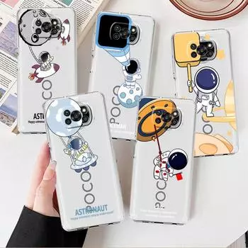 Прозрачный чехол для Xiaomi Mi Poco X3 NFC M3 Pro F3 F1 11 Lite 12 Redmi Note 10 9S 8 7 9 Чехол для телефона с милым мультяшным космическим аппаратом Планета Xiaomi Poco F3