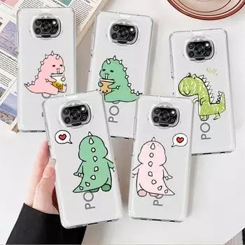 Прозрачный чехол для Xiaomi Mi Poco X3 NFC M3 Pro F3 F1 11 Lite 12 Redmi Note 10 9S 8 7 9 мягкий чехол для телефона маленький динозавр милый Xiaomi Poco F3
