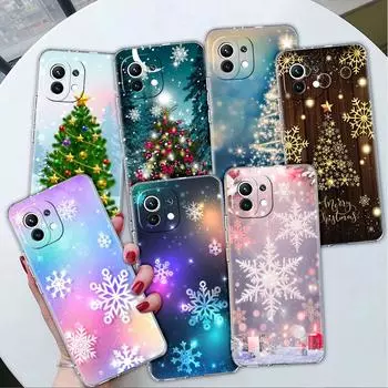 Прозрачный чехол для Xiaomi Mi Poco X3 NFC M3 Pro F3 F1 11 Lite 12 Note 10 11T 9T Прозрачный чехол для телефона Зимний снег Счастливого Рождества Redmi Note 9S