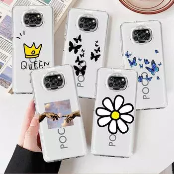 Прозрачный чехол для Xiaomi Mi Poco X3 NFC M3 Pro F3 F1 11 Lite 12 Redmi Note 10 9S 8 7 9, мягкий чехол для телефона с цветами и сердцем Xiaomi Poco F3