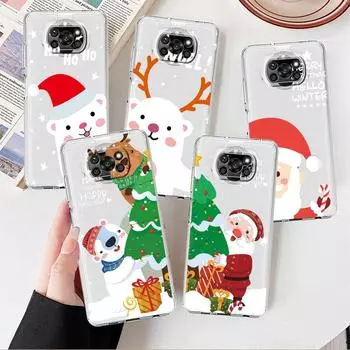 Прозрачный чехол для Xiaomi Mi Poco X3 NFC M3 Pro F3 F1 11 Lite 12 Redmi Note 10 9S 8 7 9 мягкий чехол для телефона Снеговик Рождество Xiaomi Poco F3