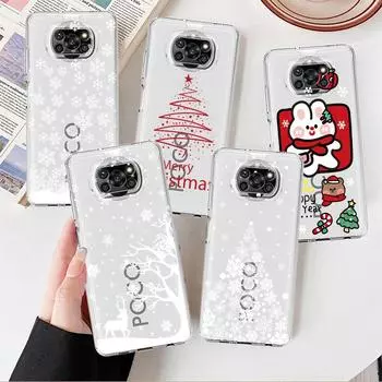 Прозрачный чехол для Xiaomi Mi Poco X3 NFC M3 Pro F3 F1 11 Lite 12 Redmi Note 10 9S 8 7 9 Мягкий чехол для телефона Счастливого Рождества Xiaomi Poco F3