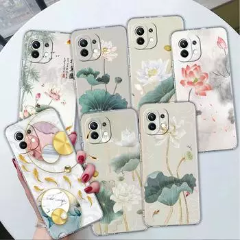 Прозрачный чехол для Xiaomi Mi Poco X3 NFC M3 Pro F3 F1 11 Lite 12 Note 10 11T 9T Прозрачный чехол для телефона Золотая фольга Lotus Redmi Note 9S