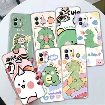 Прозрачный чехол для Xiaomi Mi Poco X3 NFC M3 Pro F3 F1 11 Lite 12 Note 10 11T 9T, прозрачный чехол для телефона, милый милый динозаврик Redmi Note 9S