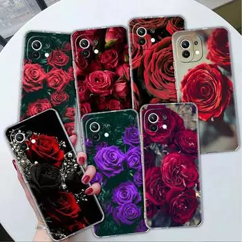 Прозрачный чехол для Xiaomi Mi Poco X3 NFC M3 Pro F3 F1 11 Lite 12 Note 10 11T 9T Прозрачный чехол для телефона Ярко-красные розы Цветы Redmi Note 9S