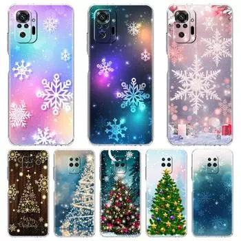 Прозрачный чехол для Xiaomi Redmi Note 11 Pro 10 9 9S 8 8T 7 9A 9C 9T 10 10C K40 Прозрачный чехол для телефона Зимний снег Счастливого Рождества Redmi Note 11 Pro 5G