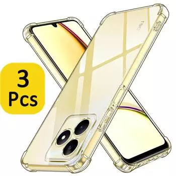 Прозрачный чехол из 3 предметов для Oppo Realme C53 C35 C33 2023 C33 C31 C30 C30s, толстый противоударный мягкий силиконовый чехол для телефона Realme C55 Realme C53