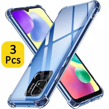 Прозрачный чехол из 3 предметов для Redmi 10A 9C Note 9 Pro 9S Poco X3 X3 NFC M3 C31, толстый противоударный мягкий силиконовый чехол для телефона Poco X3 Pro Poco M3 Pro