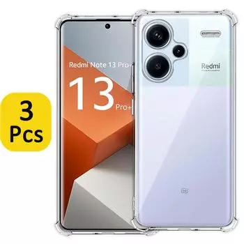 Прозрачный чехол из 3 предметов для Xiaomi Redmi Note 13 Pro Plus 12 4G 11 Pro, толстый противоударный мягкий силиконовый чехол для телефона Redmi Note 12 5G Redmi Note 10 Pro